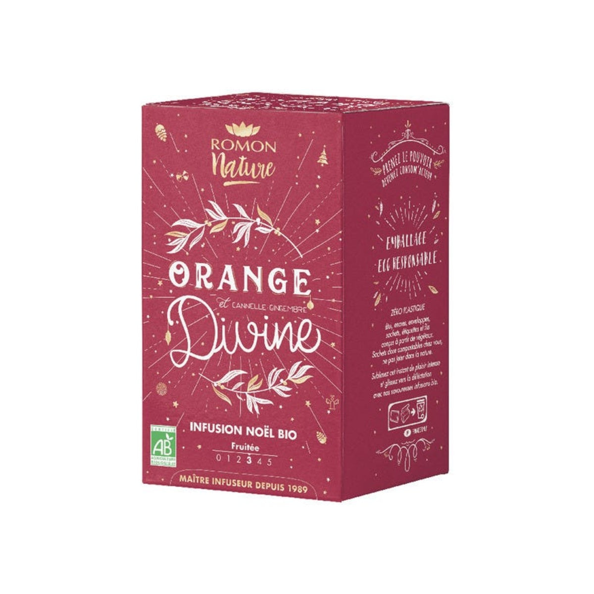 Orange Divine, infusion orange et épices de Romon Nature, boîte de 18 sachets