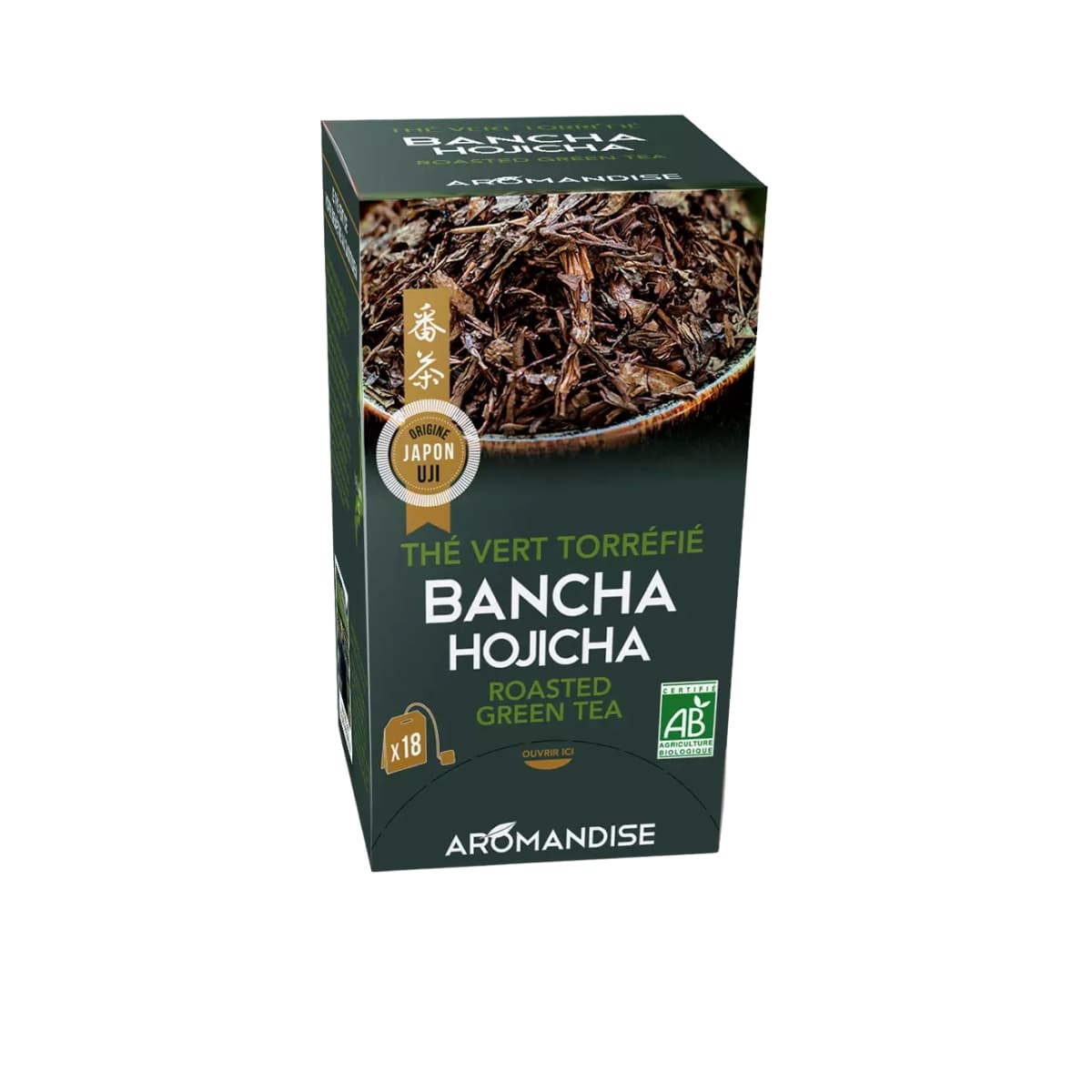 Boîte 18 infusettes Thé vert Bancha Hojicha d'Aromandise.