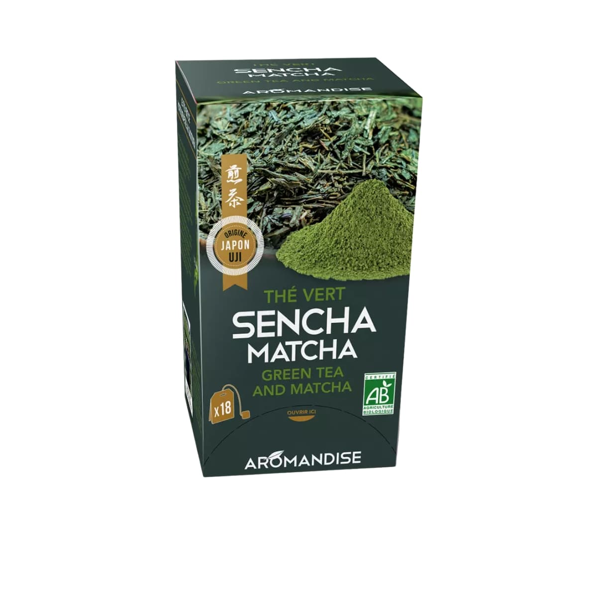 Boîte de 18 infusettes Thé vert Sencha et Matcha d'Aromandise.