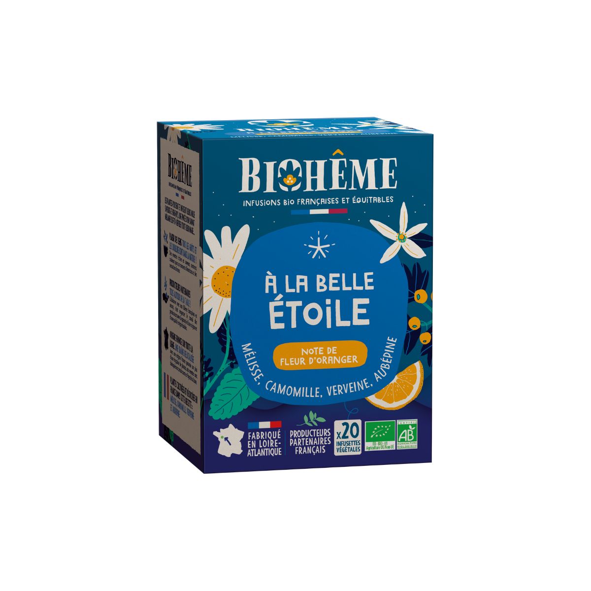 Boîte infusettes Biohême, camomille, verveine, méliss.
