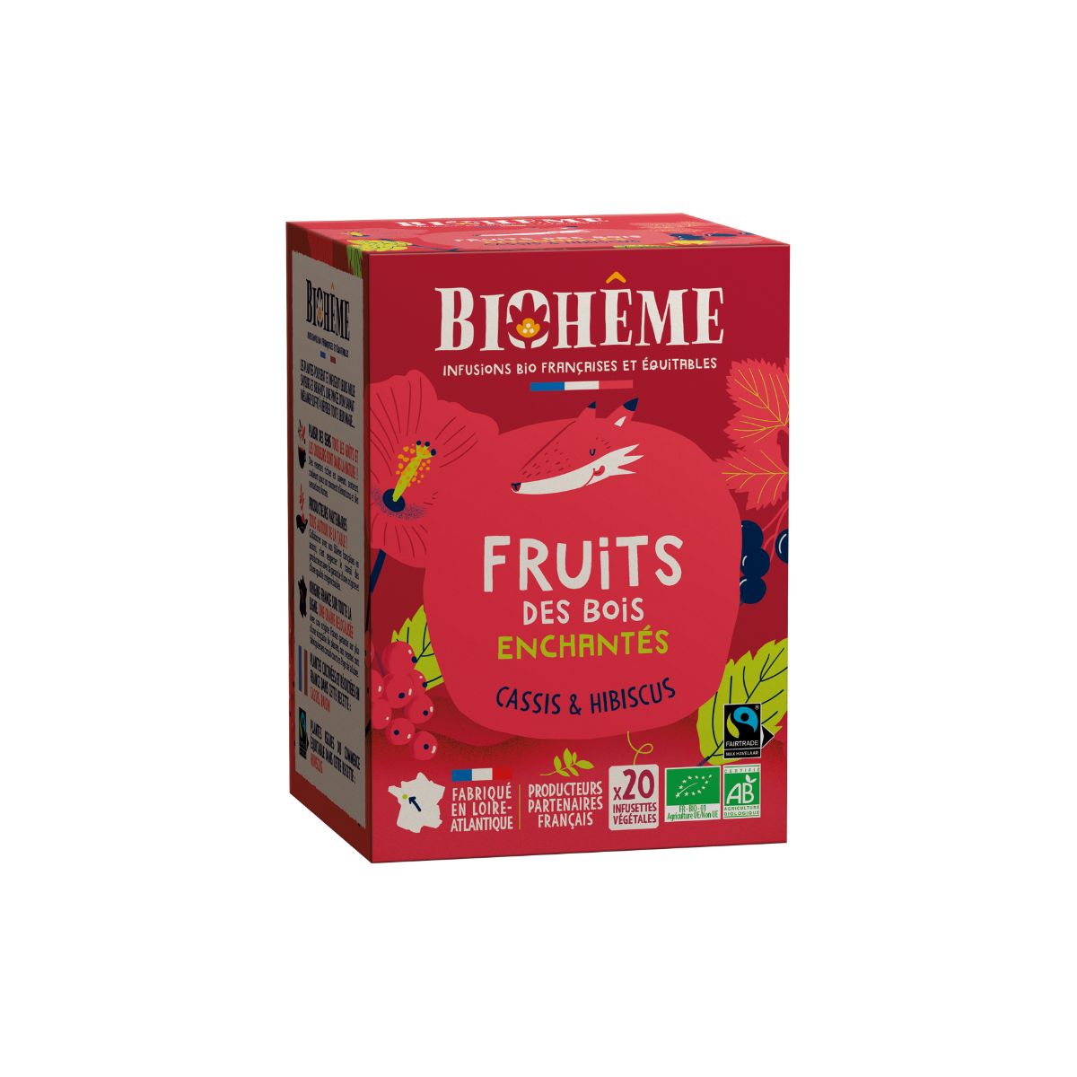 Boîte infusettes Fruits des bois enchantés Bio de Biohême. Infusion cassis, hibiscus.