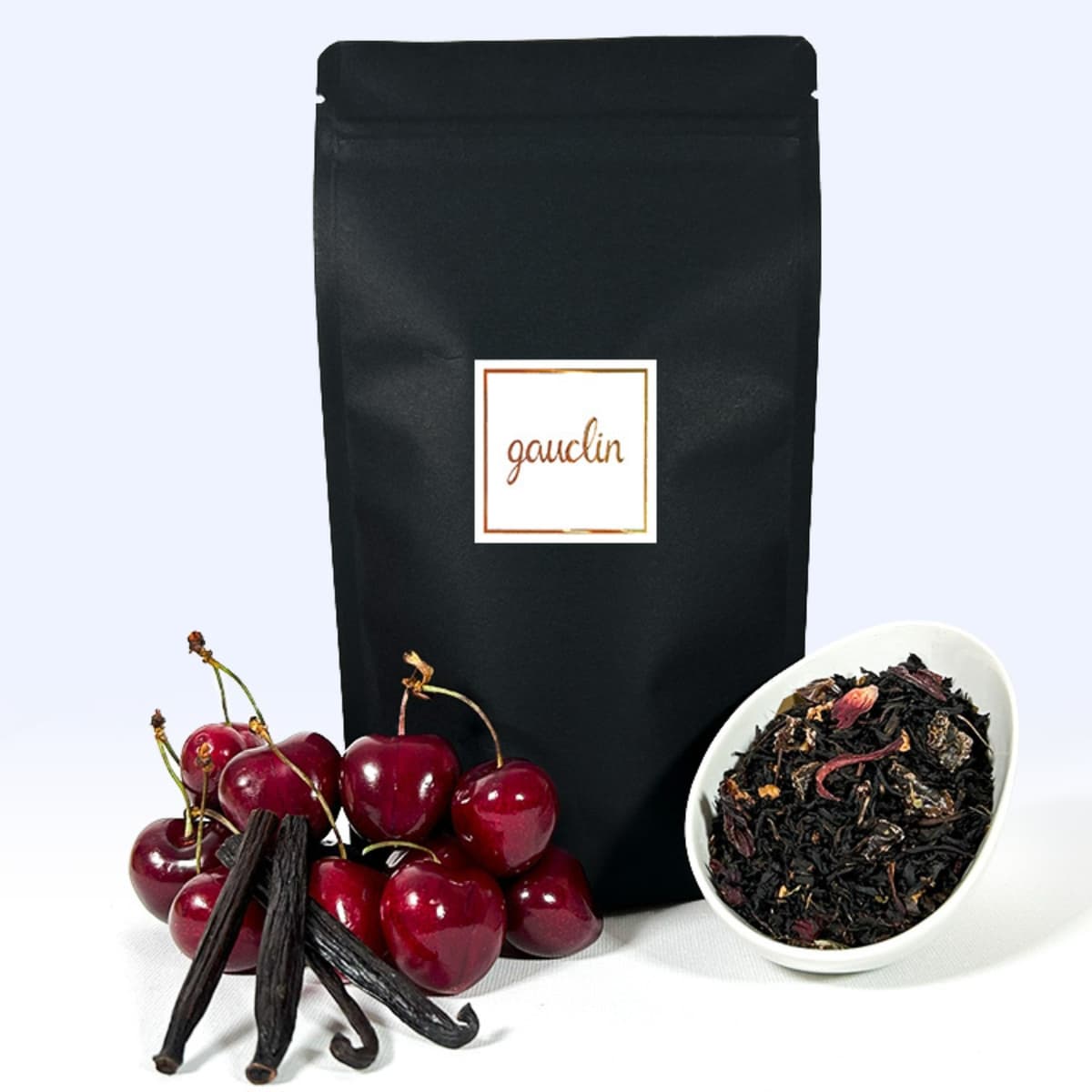 Sachet vrac 100g, Le Rouge et le Noir de la Maison Gauclin. Thé noir, cerise, vanille.
