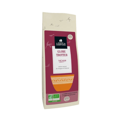 Sachet de 100g Thé noir Globe Trotter de La Route des Comptoirs, thé noir mangue, abricot.