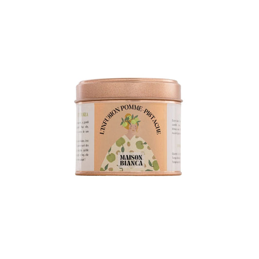 Boîte vrac 90g Tisane Pomme Pistache de Maison Bianca.