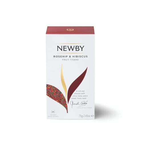 Boîte de 25 infusettes Rosehip & Hibiscus de Newby Tea.
