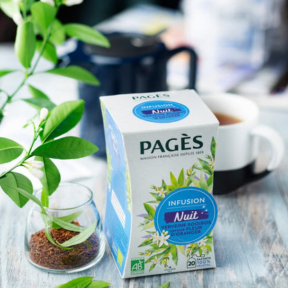 Boîte 20 infusettes Infusion Nuit Verveine Rooibos Fleur d'Oranger de Pagès.