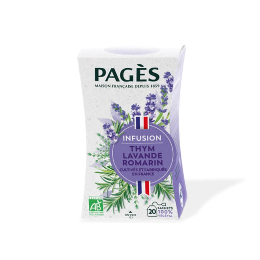 Boîte de 20 infusettes Infusion Thym Lavande Romarin Française Bio de Pagès