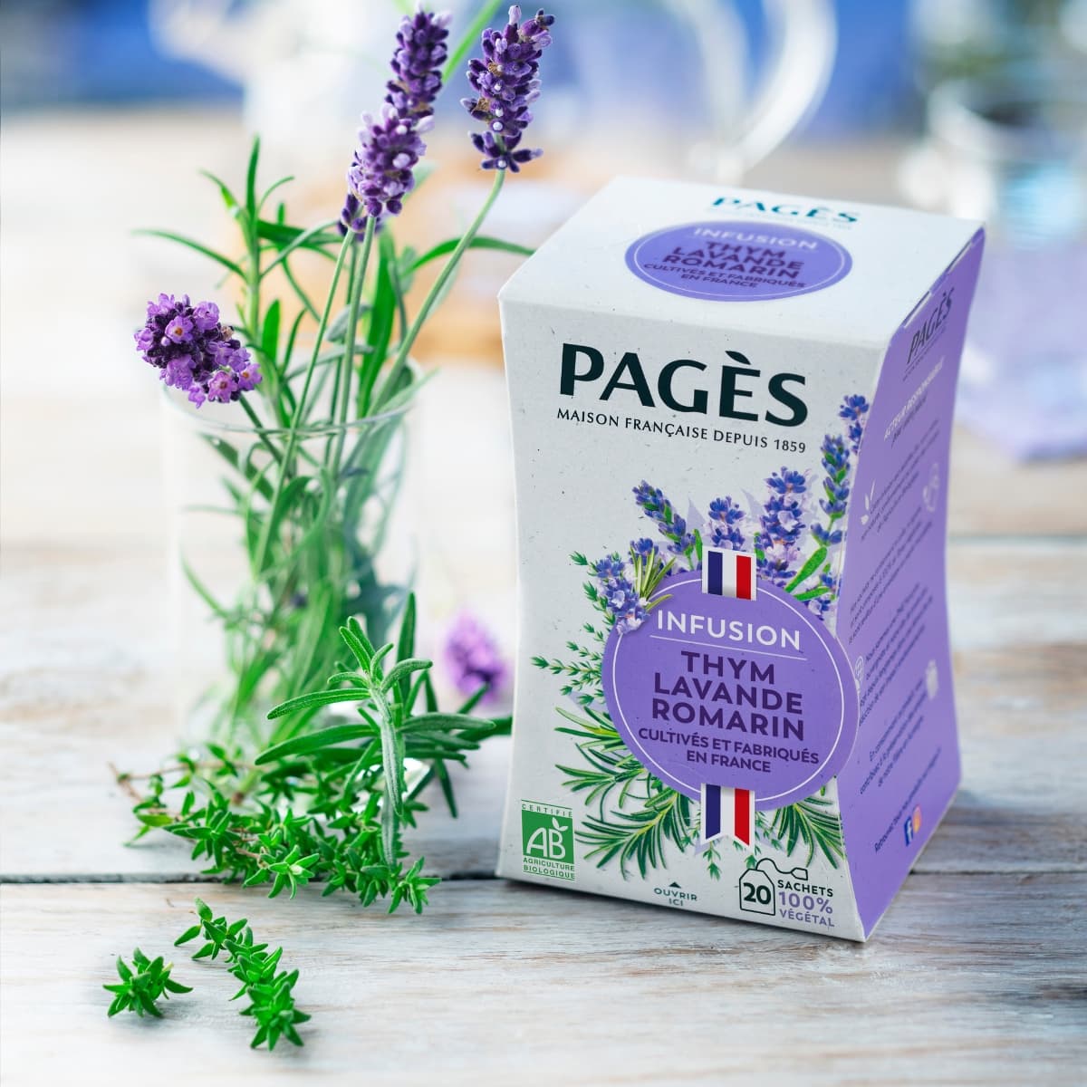 Boîte de 20 infusettes Infusion Thym Lavande Romarin Française Bio de Pagès