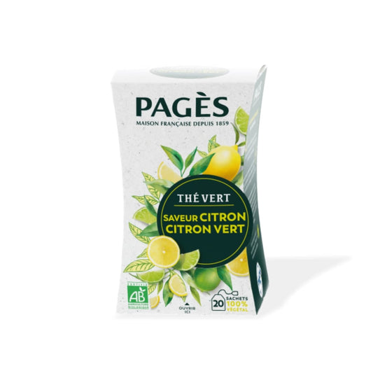 Boîte de 20 infusettes Thé vert Saveur Citron Citron Vert Bio de Pagès