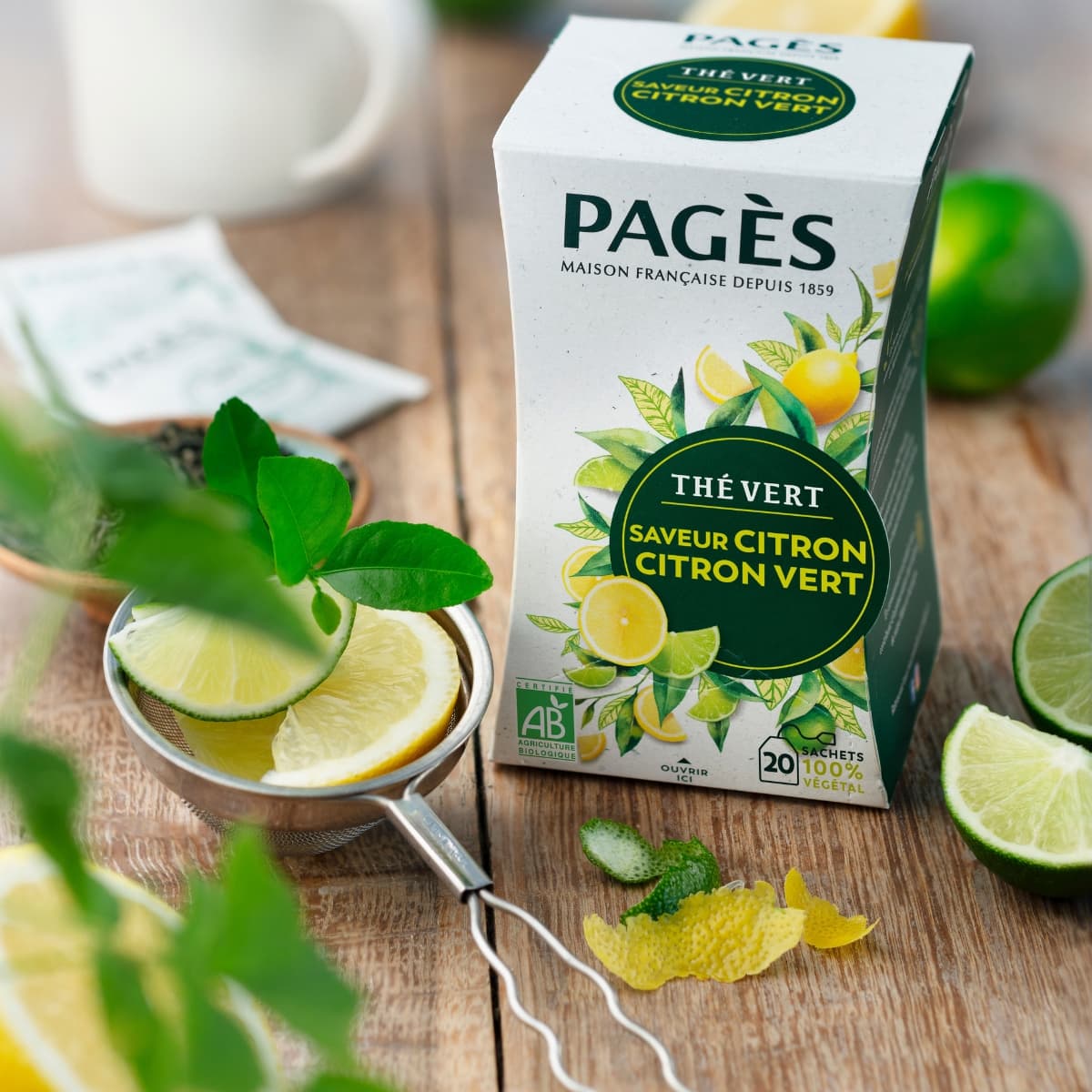 Boîte de 20 infusettes Thé vert Saveur Citron Citron Vert Bio de Pagès
