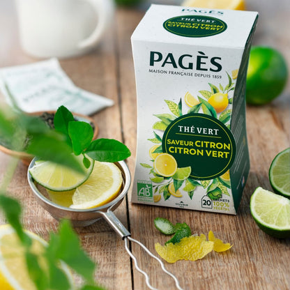 Boîte de 20 infusettes Thé vert Saveur Citron Citron Vert Bio de Pagès