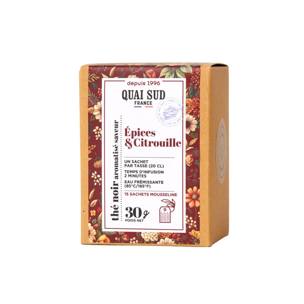 Thé noir Épices-Citrouille de Quai Sud boîte infusettes.