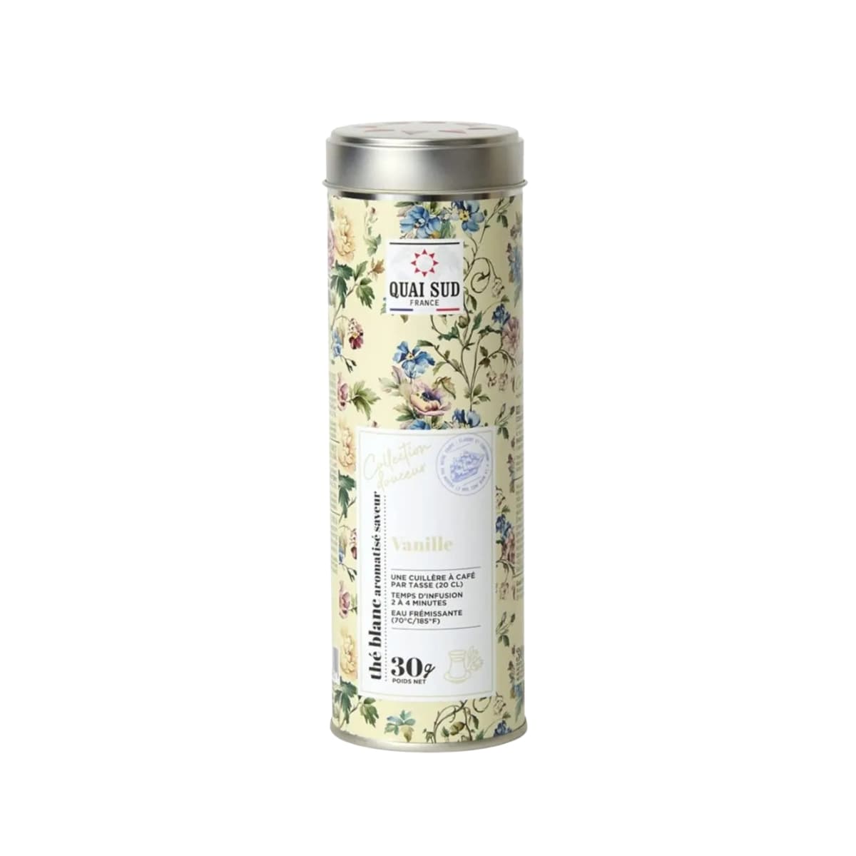 Boîte 30g Thé blanc Vanille de Quai Sud.