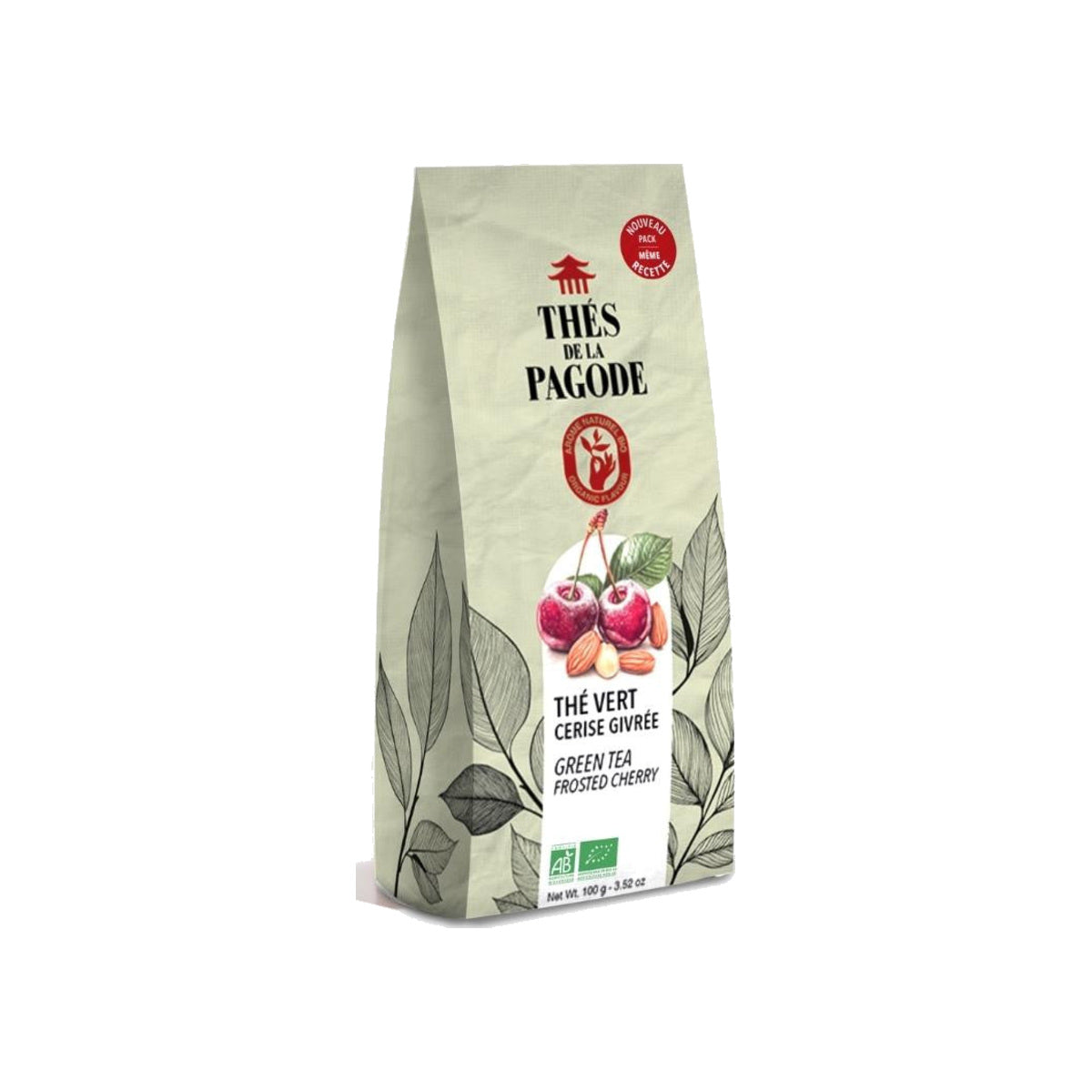 Thé Vert Cerise Givrée, thé vert des Thés de la Pagode, pochette vrac 100g